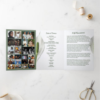 Peace Lily Photo Collage Tri‑Fold Funeral Template Drieluik Programma