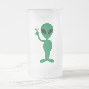 Peace Little Green Man Alien Silhouette Matglas Bierpul
