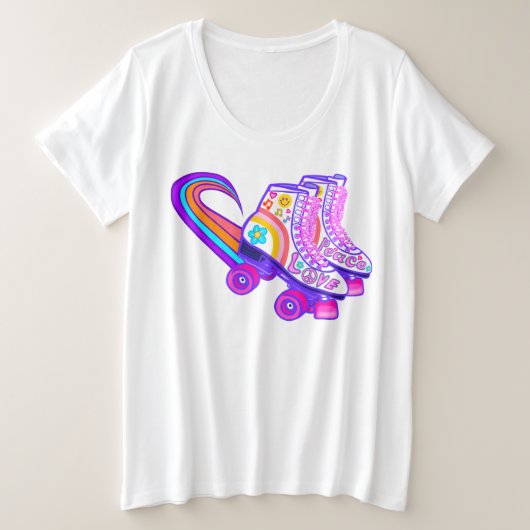 Peace Love  1960s Roze Roller Schaats T-Shirt (Design voorkant)