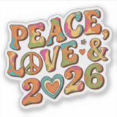 Peace Love 2026 Groovy Retro Sticker (Voorkant)