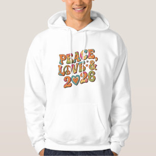 Peace Love 2026 Sweat à capuche rétro groovy