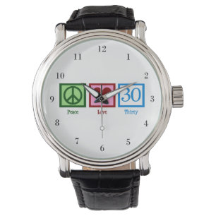 Peace Love 30th Birthday Cute Party Horloge
