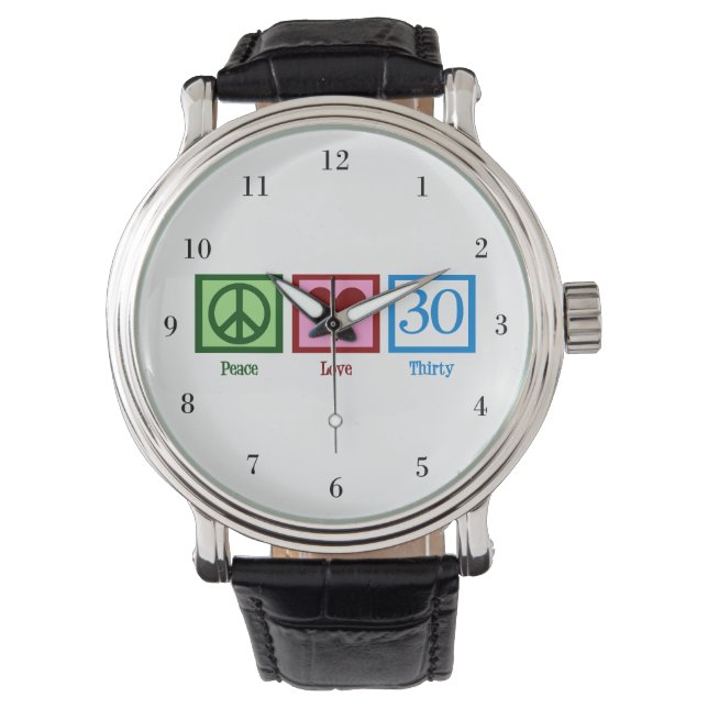 Peace Love 30th Birthday Cute Party Horloge (Voorkant)