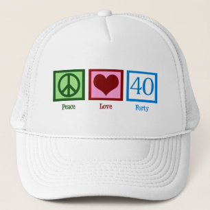 Peace Love 40th Birthday Cute Party Trucker Pet