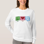 Peace Love 50th Birthday Cute Party<br><div class="desc">Un mignon T-shirt cinquantième anniversaire pour une femme de cinquante ans. Un joli cadeau sur la colline.</div>