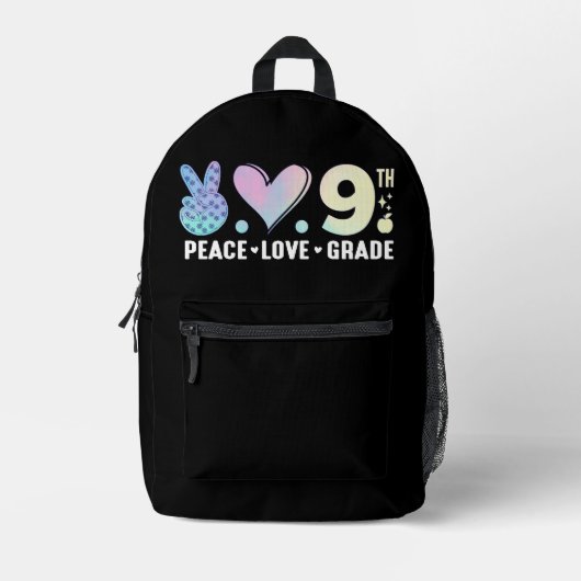 Peace Love 9th Grade Terug naar school Grappig Bedrukte Rugzak (Voorkant)