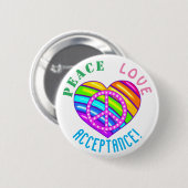 Peace Love Acceptation Rainbow Heart Button (Voorkant /achterkant)