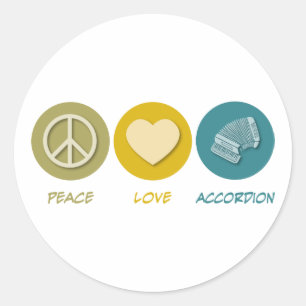 Peace Love Accordion Ronde Sticker