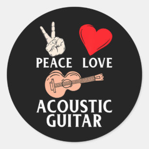 Peace Love Akoestische gitaristen Muziek Ronde Sticker