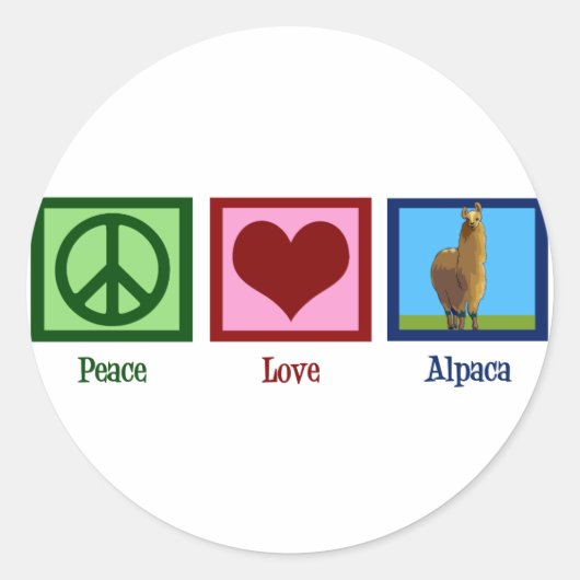 Peace Love Alpaca Ronde Sticker (Voorkant)