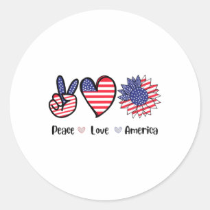 Peace Love America 4 juli Patriotic Sunflower He Ronde Sticker