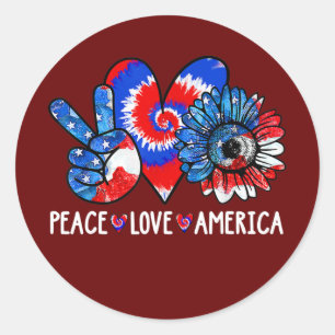 Peace Love America 4 juli Patriotic Sunflower Ronde Sticker
