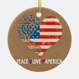Peace Love America Heart Patriotic Usa Vlag 4de Keramisch Ornament