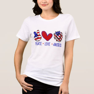 Peace Love America Patriotic Flag Heart Sunflower Tri-Blend Shirt
