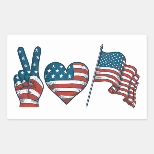 Peace Love Amerikaanse vlag Rechthoekige Sticker