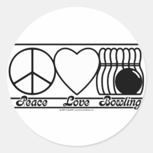 Peace Love and Bowling Ronde Sticker
