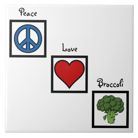 Peace Love and Broccoli Symbols Tegeltje (Voorkant)