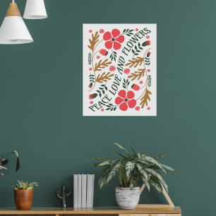 Peace Love and Flowers Retro Bloemmotief Poster