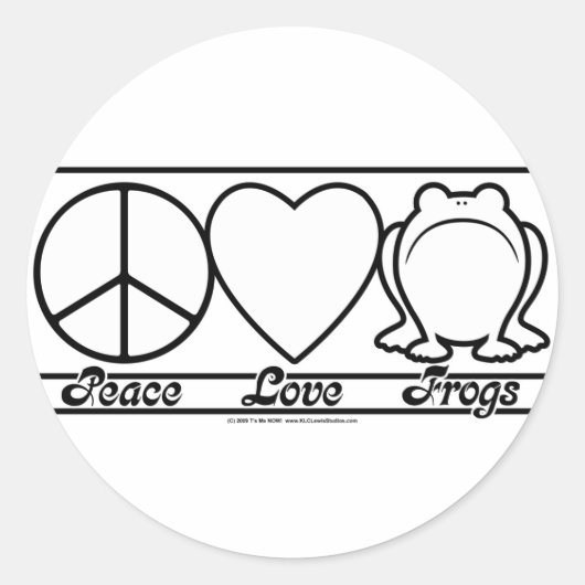 Peace Love and Frogs Ronde Sticker (Voorkant)