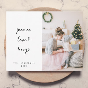 Peace Love and Hugs   Minimale kerstfoto Feestdagenkaart