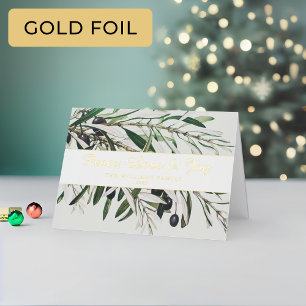Peace Love and Joy Olive Branch Gold Folie Feestdagenkaart