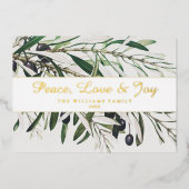Peace Love and Joy  Olive Branch Gold Folie Feestdagenkaart (Voorkant)
