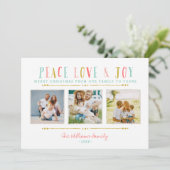 Peace Love and Joy Photo Collage Carte de vacances (Debout devant)