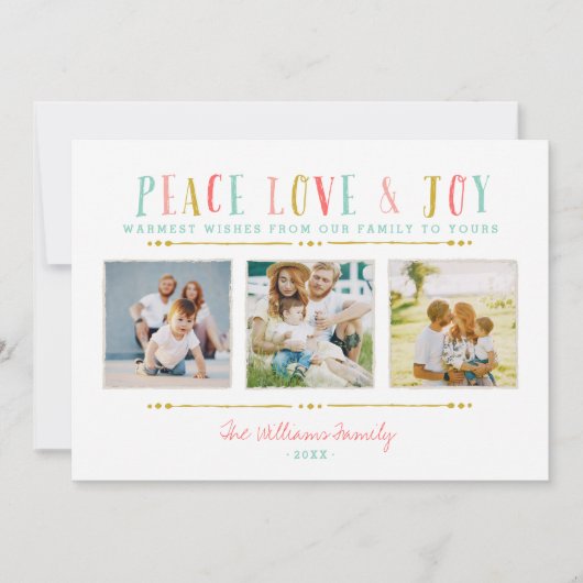 Peace Love and Joy Photo Collage Carte de vacances (Devant)