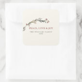 Peace Love and Joy Red Berries Greenery Holiday Vierkante Sticker (Tas)