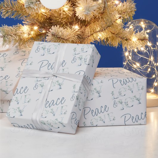 Peace Love and Joy Typographic Winter Greenery Cadeaupapier (Feestdagen)