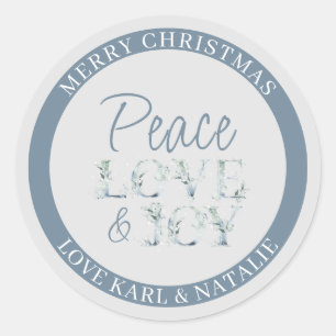 Peace Love and Joy Waterverf Letters Ronde Sticker