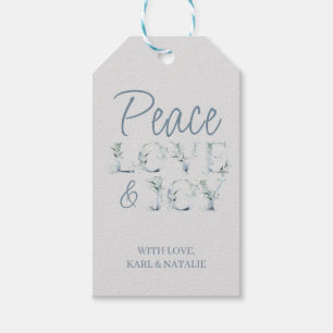 Peace Love and Joy Winter Greenery Waterverf Cadeaulabel