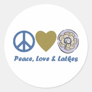 Peace, Love and Latkes Hanukkah T - shirts and Gif Ronde Sticker