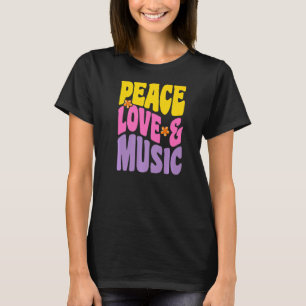 Peace Love and Music  Groovy Retro Music T-shirt