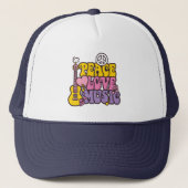 Peace, Love, And Music Trucker Hat Trucker Pet (Voorkant)