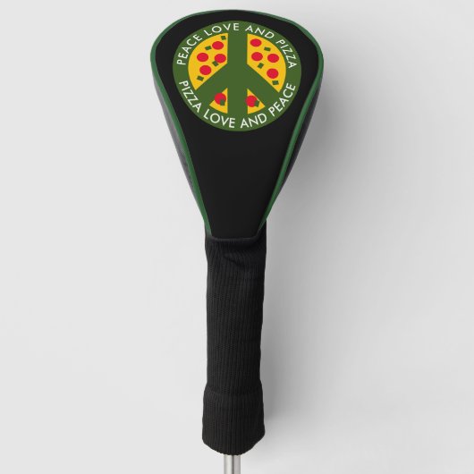Peace Love and Pizza grappig gepersonaliseerd Golfheadcover (Voorkant)