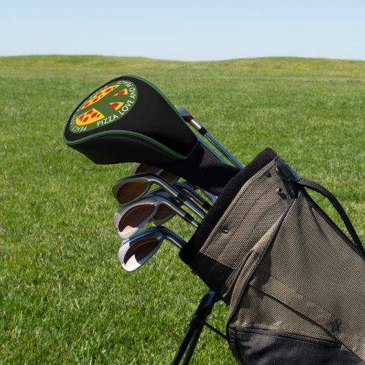 Peace Love and Pizza grappig gepersonaliseerd Golfheadcover (Insitu)