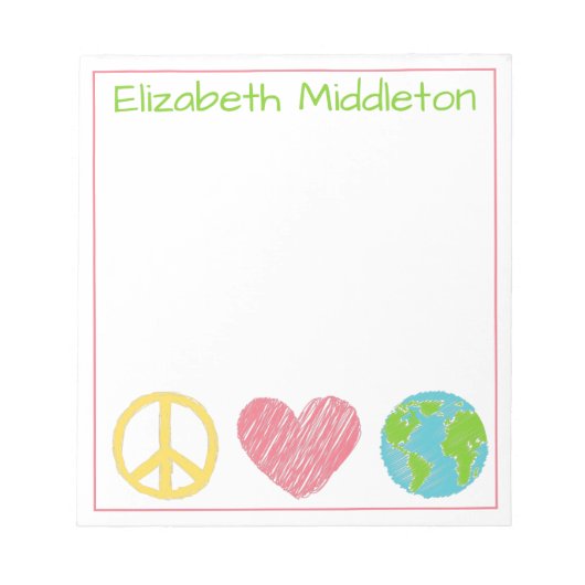 Peace Love and Planet Earth Personalized Notitieblok (Voorkant)