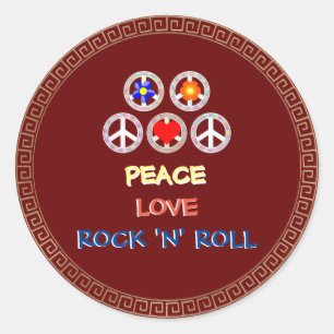 Peace, Love and Rock 'n' Roll Ronde Sticker
