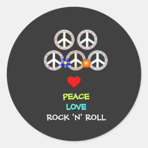 Peace, Love and Rock 'n' Roll Ronde Sticker