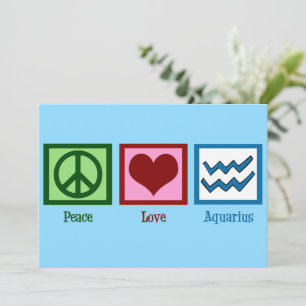 Peace Love Aquarius Sign Cute Blue Birthday Kaart