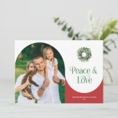 Peace & Love Arched Photo Modern Feestdagenkaart (Staand voorkant)