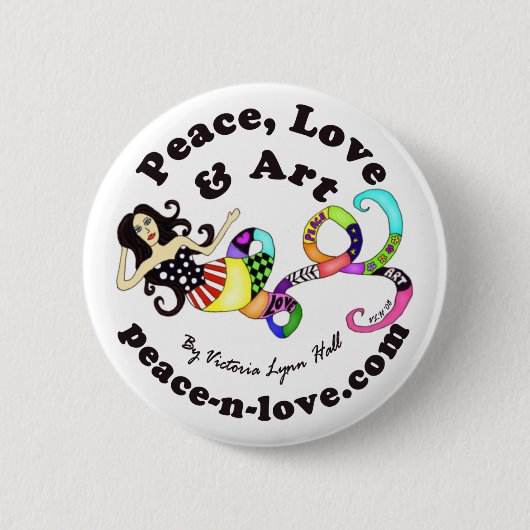 Peace, Love & Art Mermaid Promotion Button (Voorkant)