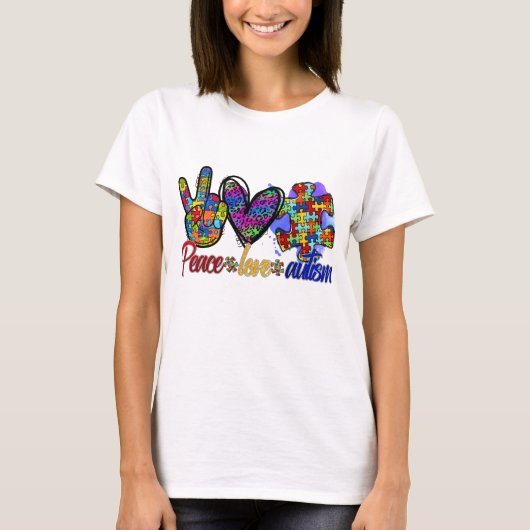 Peace Love Autism, Autism Awareness T-shirt (Voorkant)