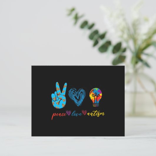 Peace Love Autism Puzzle Ribbon Autisme Awareness Briefkaart (Staand voorkant)