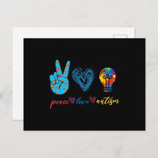 Peace Love Autism Puzzle Ribbon Autisme Awareness Briefkaart (Voorkant / Achterkant)
