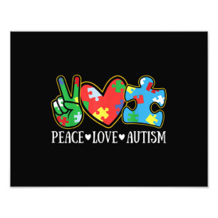 Peace Love Autisme Puzzle Ribbon Autisme Awareness Foto Afdruk