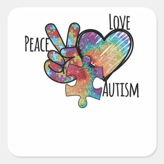 Peace Love Autisme Vierkante Sticker (Voorkant)