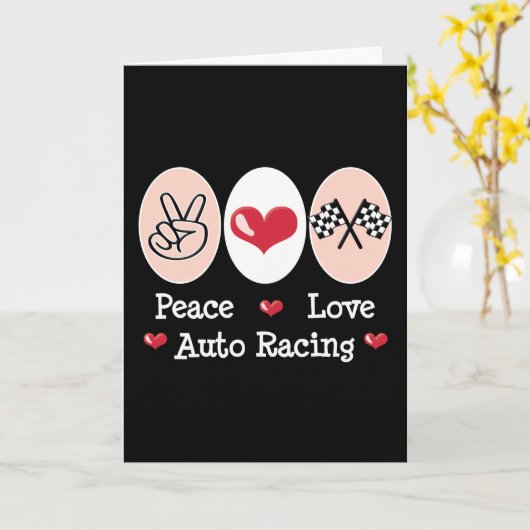 Peace Love Auto Racing À damiers Drapeau Carte pou (Fleur jaune)