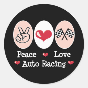 Peace Love Auto Racing À damiers Stickers Drapeau
